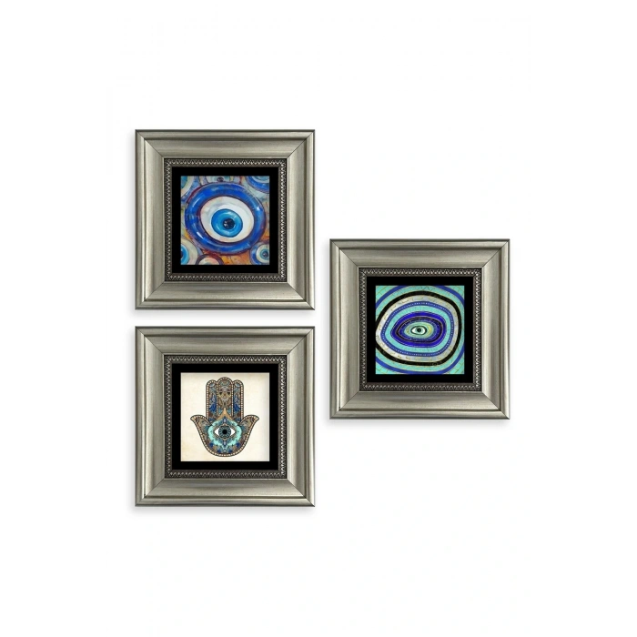 Nazar 3 lü Set Çerçeveli Taş Tablo 20 cm