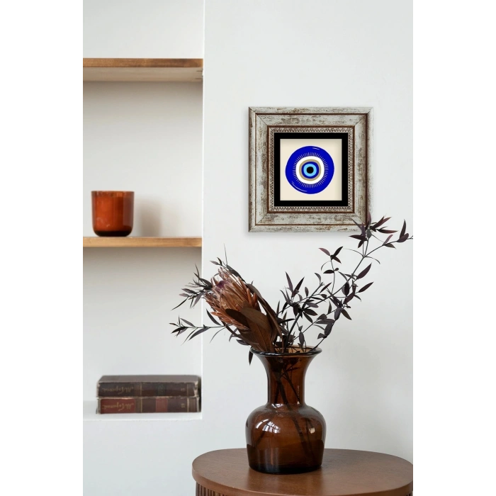 Nazar Boncuğu Çerçeveli Taş Tablo 20 cm