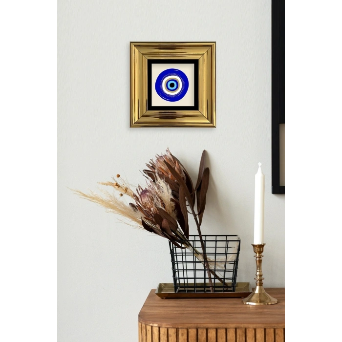 Nazar Boncuğu Çerçeveli Taş Tablo 20 cm