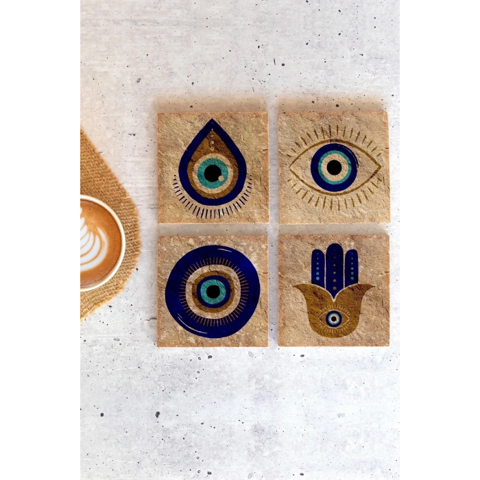 Nazar Boncuğu Taş Bardak Altlığı