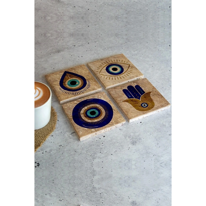 Nazar Boncuğu Taş Bardak Altlığı