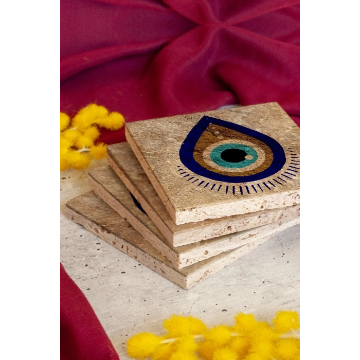 Nazar Boncuğu Taş Bardak Altlığı