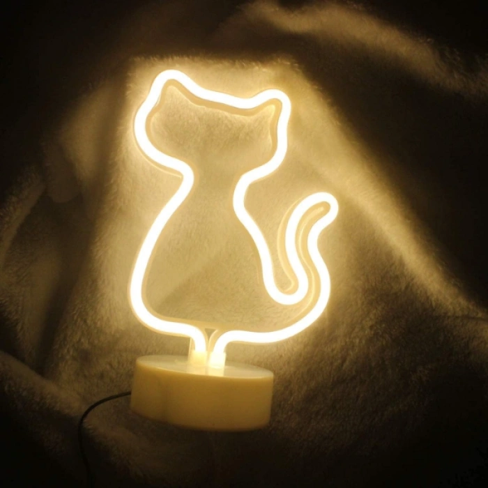 Neon Işıklı Kedi Tasarımlı Lamba