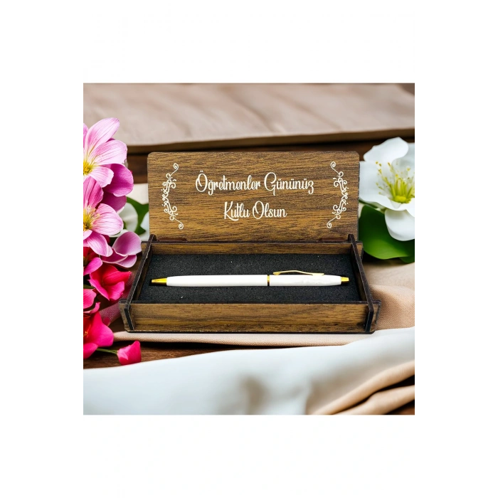 Öğretmenler Günü Tasarımlı Ahşap Kalem Kutusu - Bej