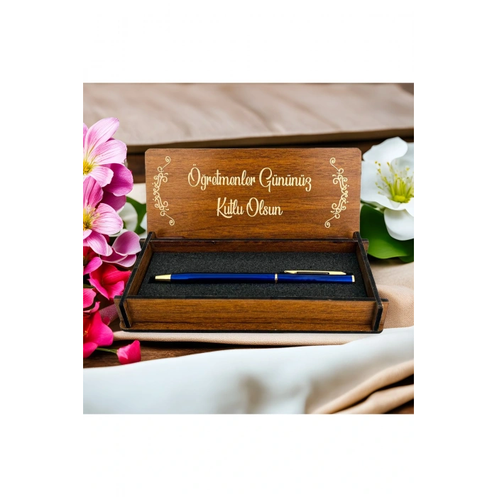 Öğretmenler Günü Tasarımlı Metal Kalem ve Ahşap Kutu
