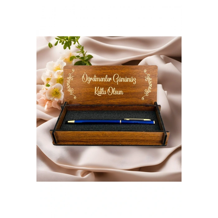 Öğretmenler Günü Tasarımlı Metal Kalem ve Ahşap Kutu