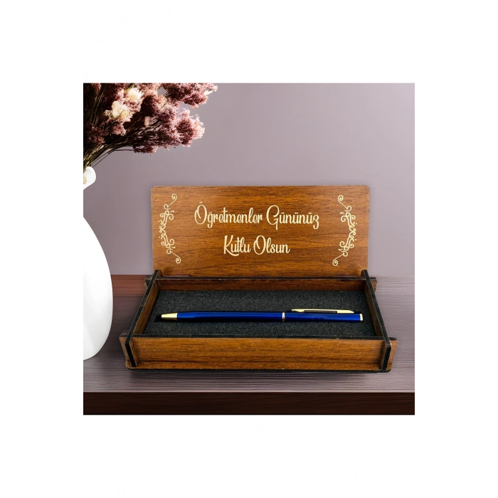 Öğretmenler Günü Tasarımlı Metal Kalem ve Ahşap Kutu