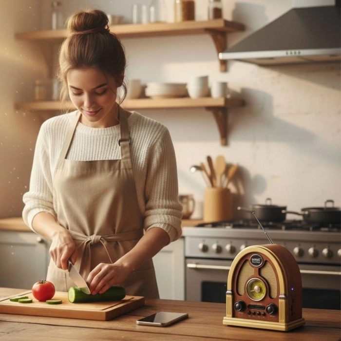 Orta Boy Kubbe Model Retro Ahşap Tasarım Bluetooth Hoparlörlü Radyo – FM/AM Destekli, Şarjlı ve Taşınabilir Radyo NS-7061 (5365)