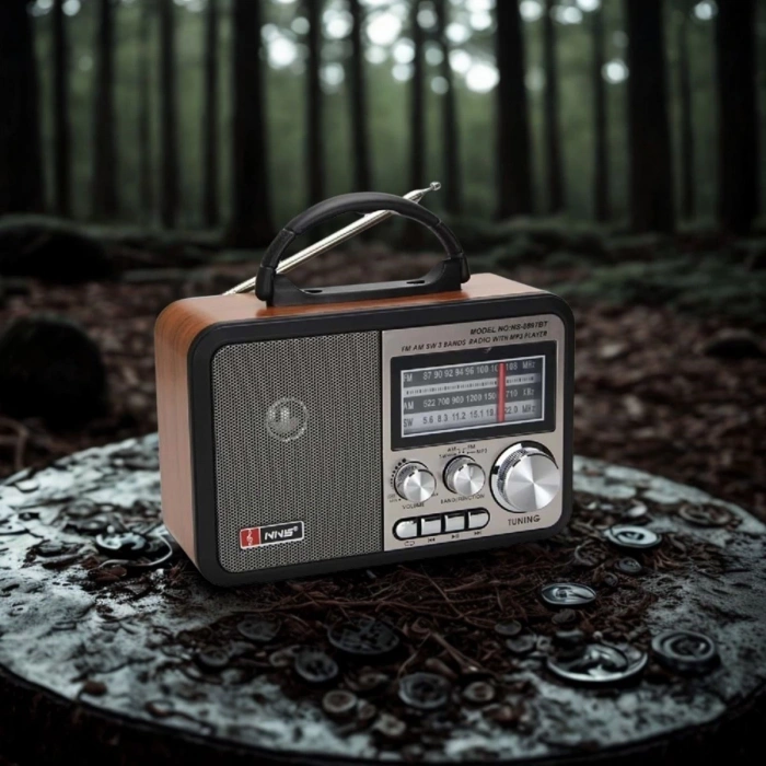 Orta Boy Retro, Nostaljik, Ahşap Tasarım Bluetooth Hoparlörlü, Şarjlı, Taşınabilir FM/AM Destekli Radyo NS-8897 (5365)
