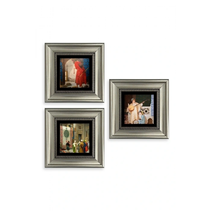 Osman Hamdi Bey 3 lü Set Çerçeveli Taş Tablo 20 cm