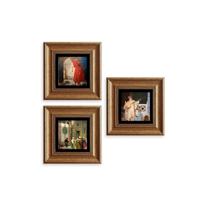 Osman Hamdi Bey 3 lü Set Çerçeveli Taş Tablo 20 cm