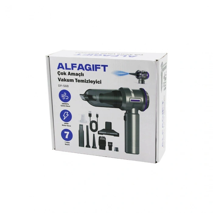 OTO ARAÇ TYPE-C SARJLI EL TİPİ BASINÇLI HAVA ÜFLEME - SÜPÜRGE 7 BAŞLIK 100W DP-568 (5365)