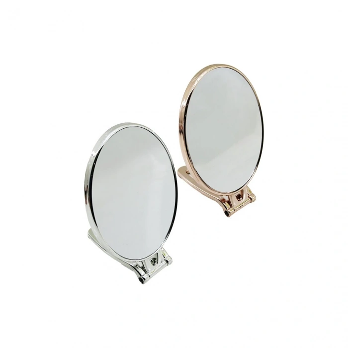 OVAL   6.5 İNÇ=16.5X13CM  MAKYAJ AYNASI  ÇİFT TARAFLI   BRONZ - GÜMÜŞ PLS.ÇERÇEVE   KATLANIR AYAKLI (5365)