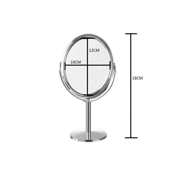 Oval Masaüstü Ayaklı 360° Dönebilen çift taraflı büyüteçli krom ayna 18X10cm