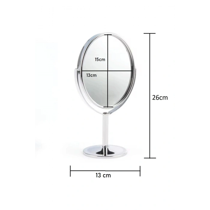 Oval Masaüstü Ayaklı 360° Dönebilen, İşyeri, Seyahat İçin Mini Krom Ayna 15X25CM