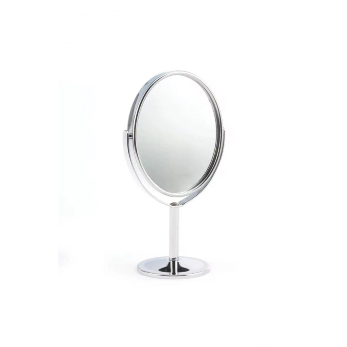 Oval Masaüstü Ayaklı 360° Dönebilen, İşyeri, Seyahat İçin Mini Krom Ayna 15X25CM