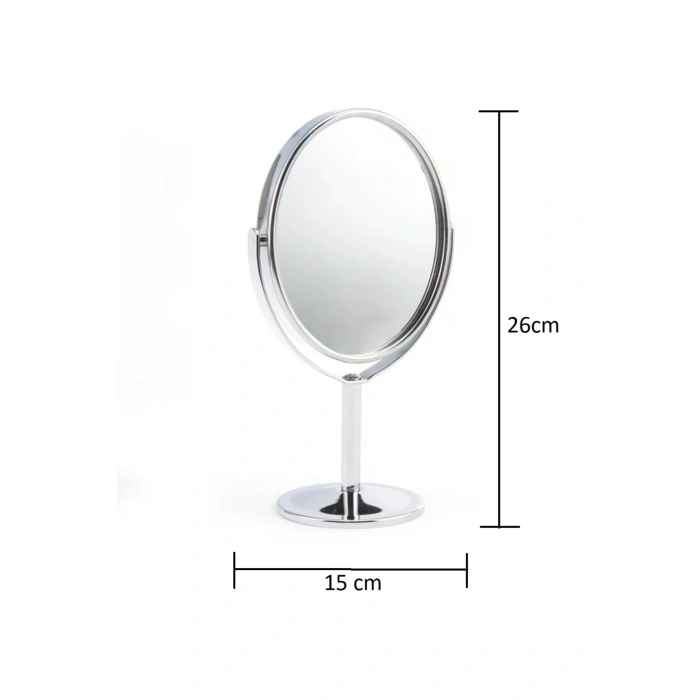 Oval Masaüstü Ayaklı 360° Dönebilen, İşyeri, Seyahat İçin Mini Krom Ayna 15X25CM