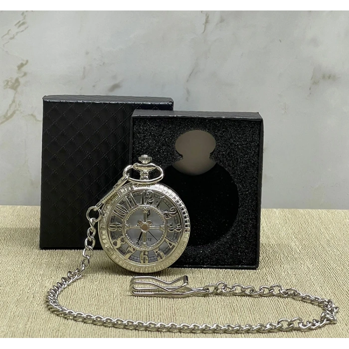 Special Boxed Numeric Silver Pocket Watch