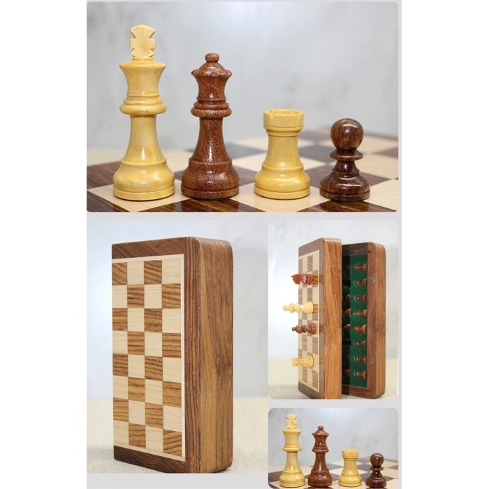 Special Varnished Magnetic Stone Wooden Foldable Box Chess Game 12.5 Cm