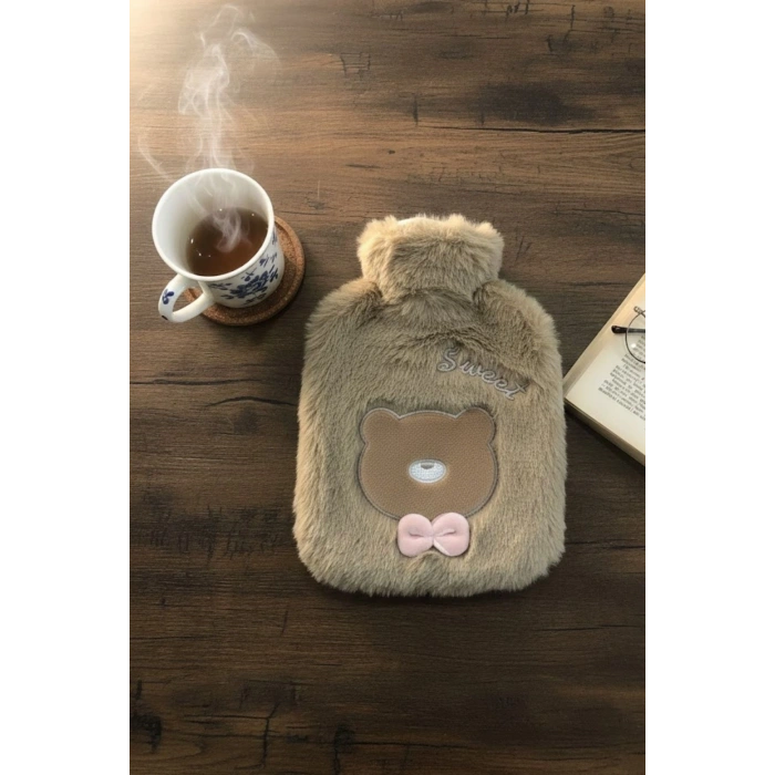 Papyonlu Ayıcıklı Kahverengi Figürlü Peluş Sıcak Su Torbası 1 Lt – Yumuşak Kılıf, Uzun Süre Sıcak Tutan Termal Su Torbası