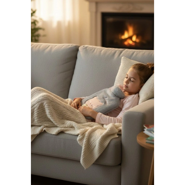 Papyonlu Kedi Figürlü Mavi renkli Peluş Sıcak Su Torbası 1 Lt – Yumuşak Kılıf, Uzun Süre Sıcak Tutan Termal Su Torbası