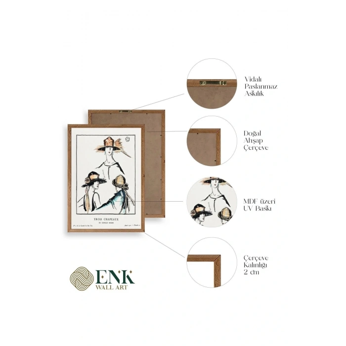 Paris Şapkaları Ahşap Çerçeveli Tablo 17 x 23