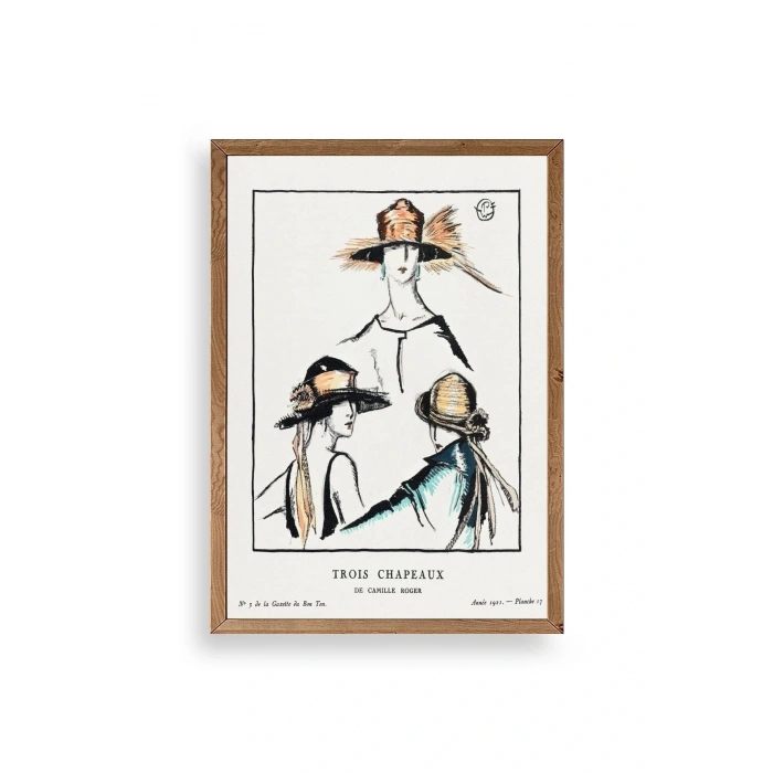 Paris Şapkaları Ahşap Çerçeveli Tablo 50 x 70