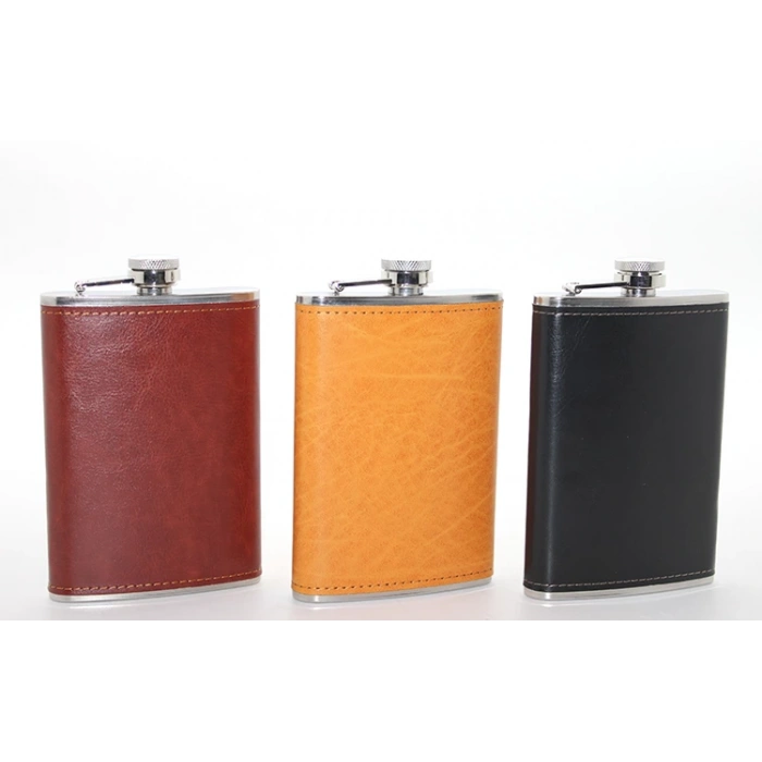 Paslanmaz Çelik Tekli 9 Oz Derili Matara