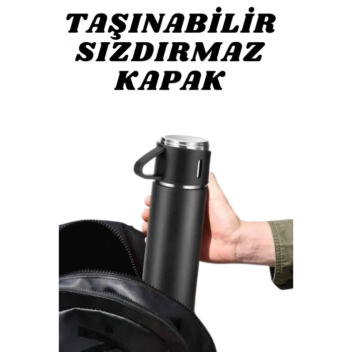 Paslanmaz Çelik Termos Seti 3 Bardaklı 500 Ml Seyahat İçin