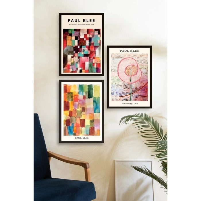 Paul Klee Üçlü Ahşap Çerçeveli Tablo 23 x 30