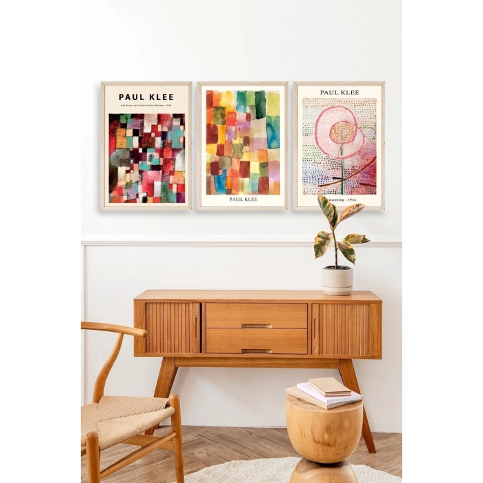 Paul Klee Üçlü Ahşap Çerçeveli Tablo 23 x 30