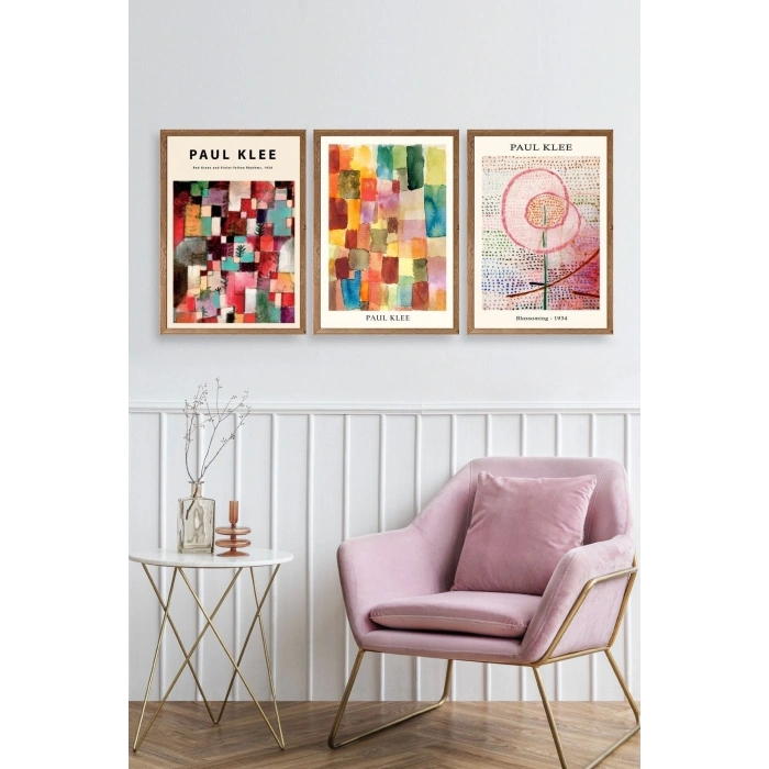 Paul Klee Üçlü Ahşap Çerçeveli Tablo 30 x 40