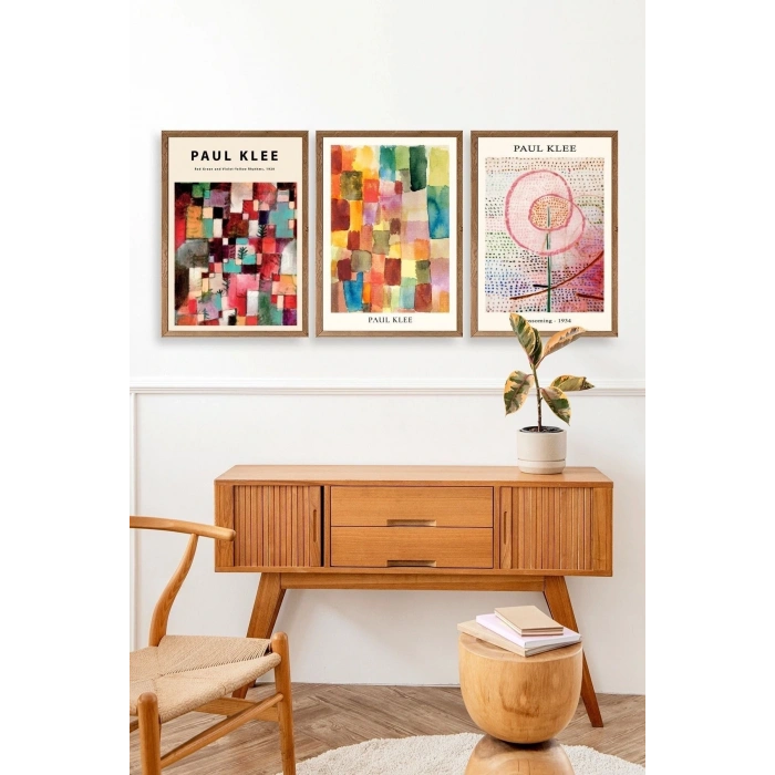 Paul Klee Üçlü Ahşap Çerçeveli Tablo 30 x 40