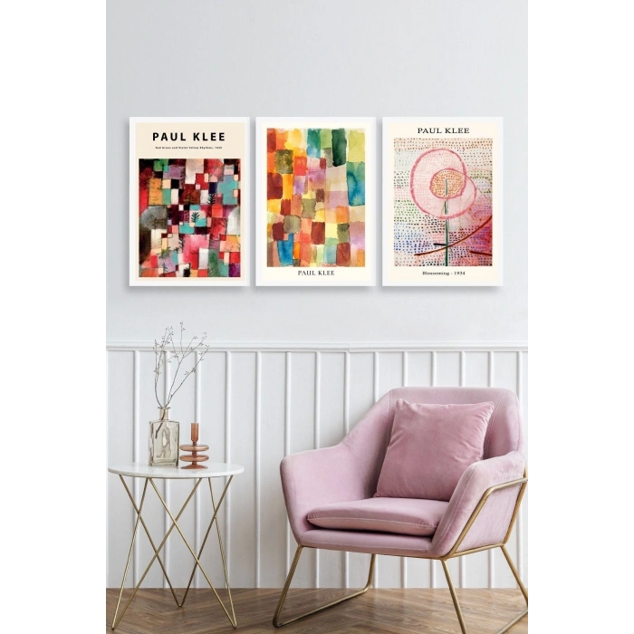 Paul Klee Üçlü Ahşap Çerçeveli Tablo 40 x 60