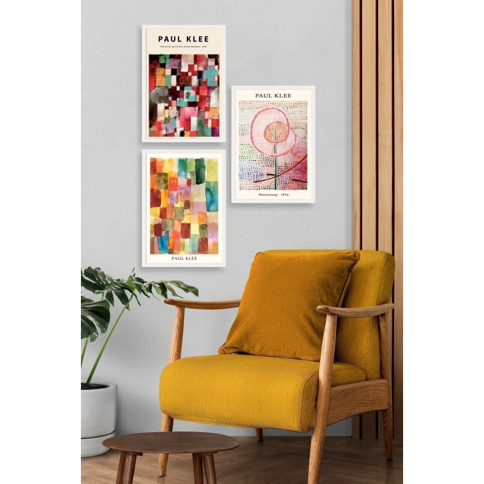 Paul Klee Üçlü Ahşap Çerçeveli Tablo 40 x 60