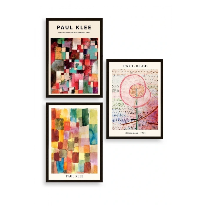Paul Klee Üçlü Ahşap Çerçeveli Tablo 50 x 70