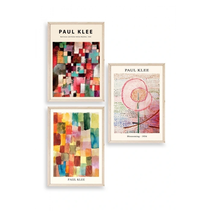 Paul Klee Üçlü Ahşap Çerçeveli Tablo 50 x 70