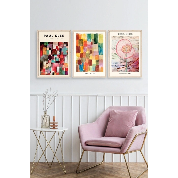 Paul Klee Üçlü Ahşap Çerçeveli Tablo 50 x 70