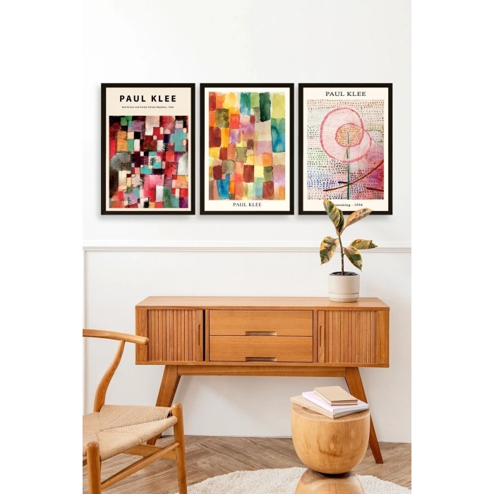 Paul Klee Üçlü Ahşap Çerçeveli Tablo 50 x 70
