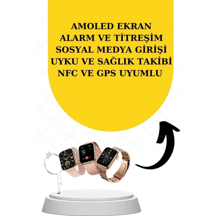 Pembe Amoled Ekran Akıllı Saat 41 Mm + Kablosuz Bluetooth Kulaklık