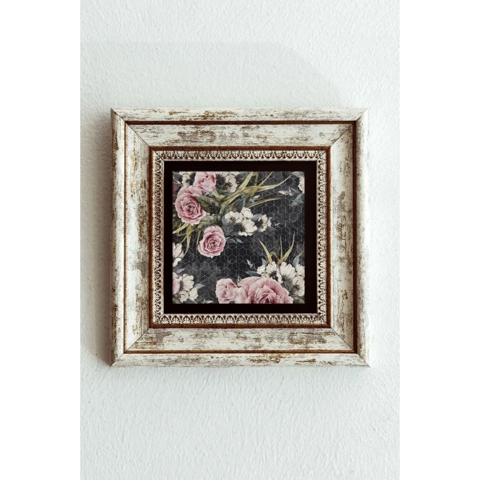 Pembe Çiçek Çerçeveli Taş Tablo , Çerçeveli Taş Duvar Dekoru-enkcrcvtbl-00150 20 cm