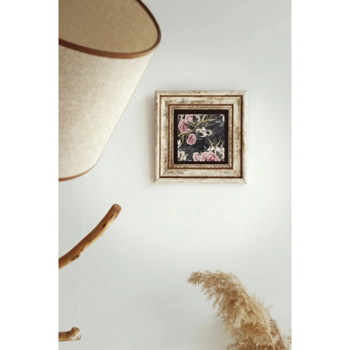 Pembe Çiçek Çerçeveli Taş Tablo , Çerçeveli Taş Duvar Dekoru-enkcrcvtbl-00150 20 cm
