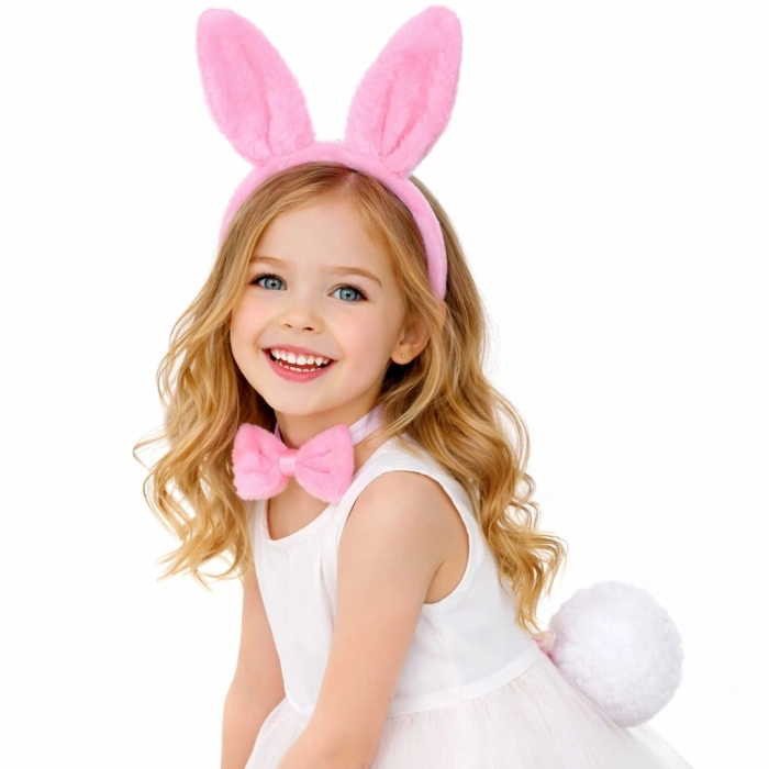 Pink Full Bunny Ears Bow Tie Tail 3-Piece Party Set (5365)
