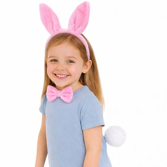 Pink Full Bunny Ears Bow Tie Tail 3-Piece Party Set (5365)