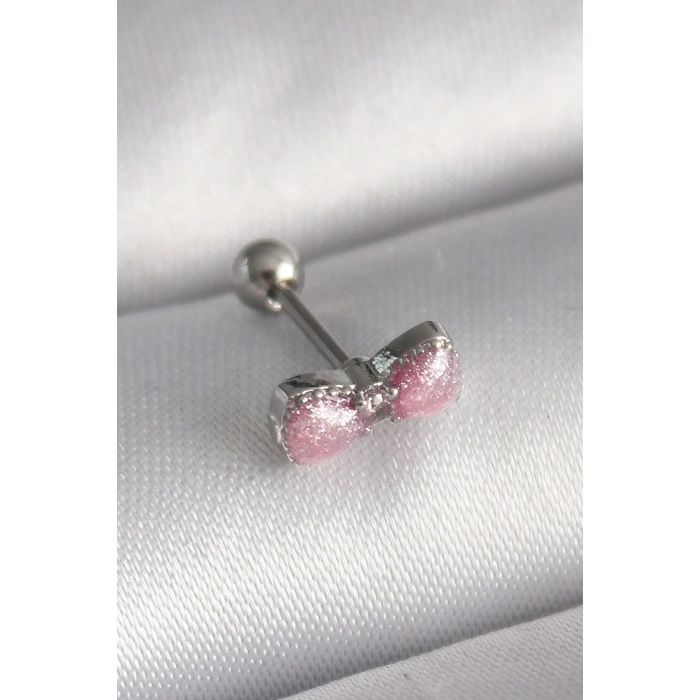 Pembe Kurdele Detaylı Tragus Piercing 6mm Çelik