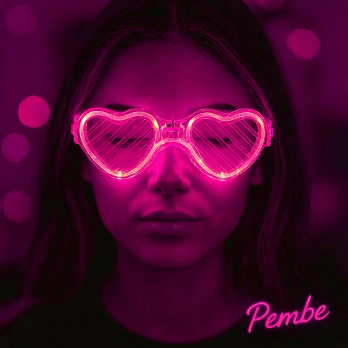 Pembe LED Işıklı Kalp Gözlük – 3 Modlu Parti - Glow Gözlüğü (5365)