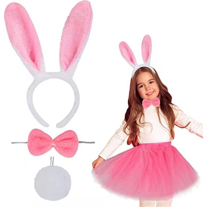 Pink Rabbit Crown Skirt Bow Tie Tail Costume Set Child Size