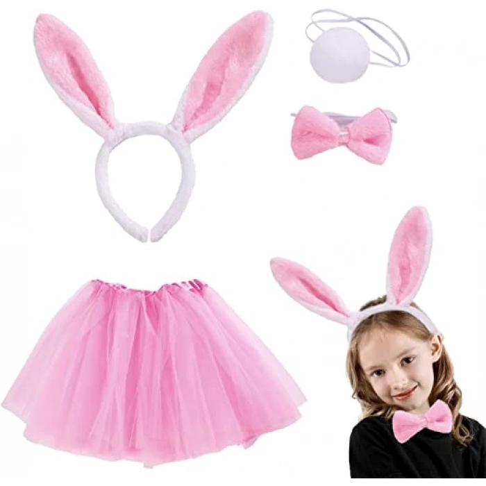 Pink Rabbit Crown Skirt Bow Tie Tail Costume Set Child Size