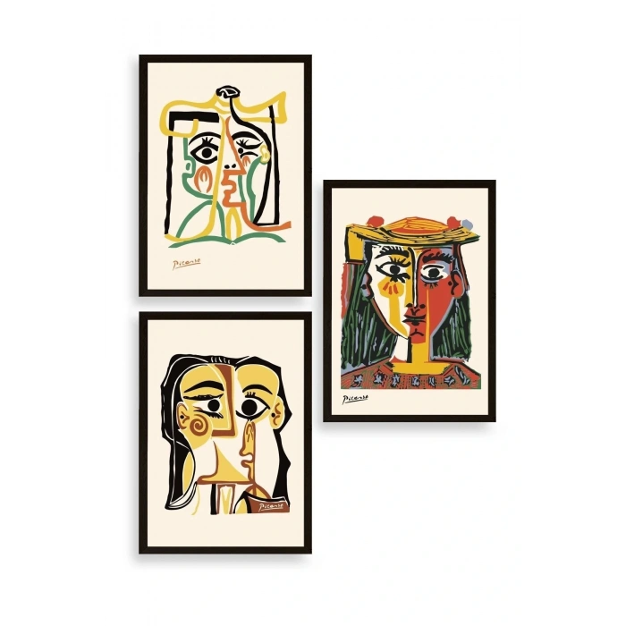 Picasso Üçlü Ahşap Çerçeveli Tablo 23 x 30
