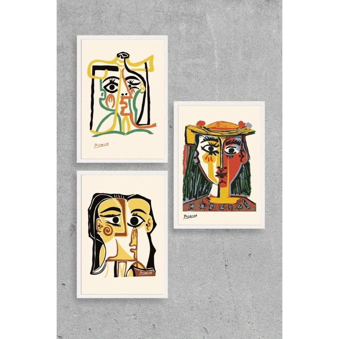 Picasso Üçlü Ahşap Çerçeveli Tablo 23 x 30